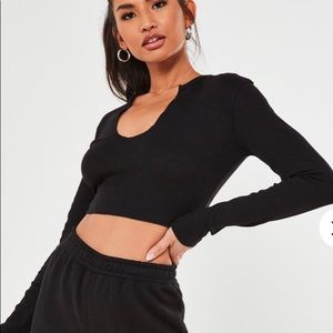 Misguided Black Long Sleeve Crop Top